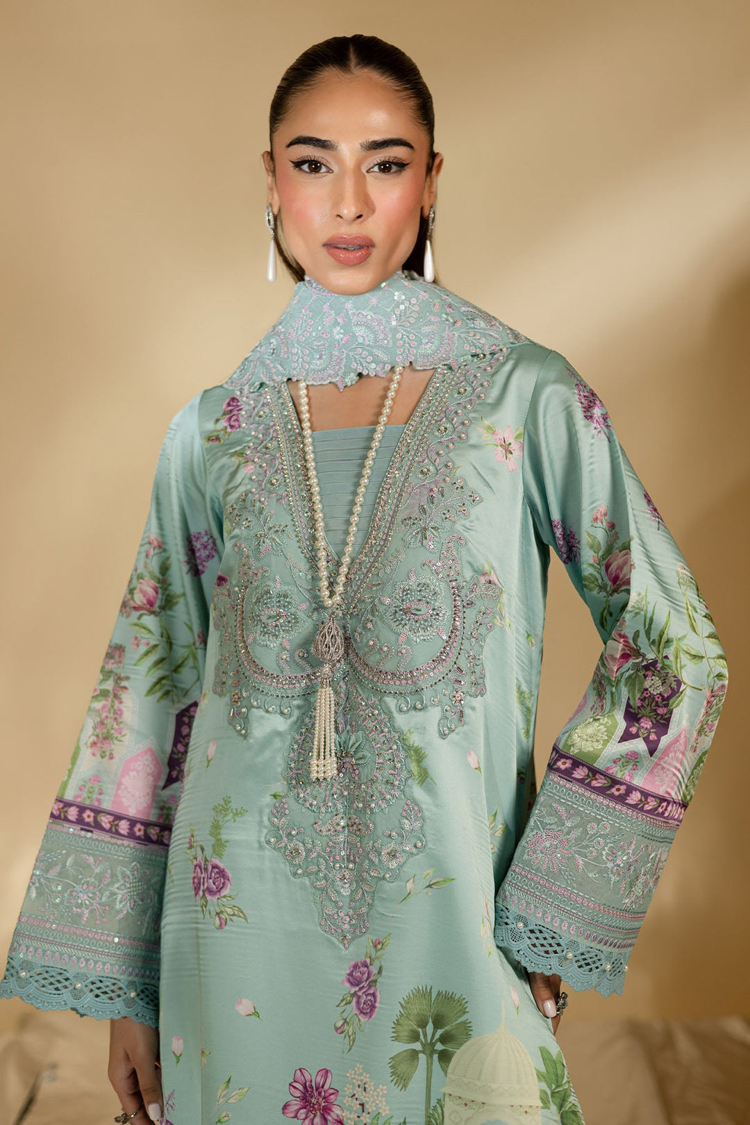 Silk Sky Blue Stitched Suit - Nureh