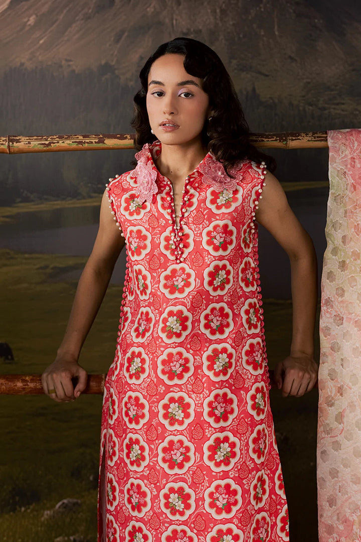 Dobby Lawn Pink Stitched Suit - Vanya