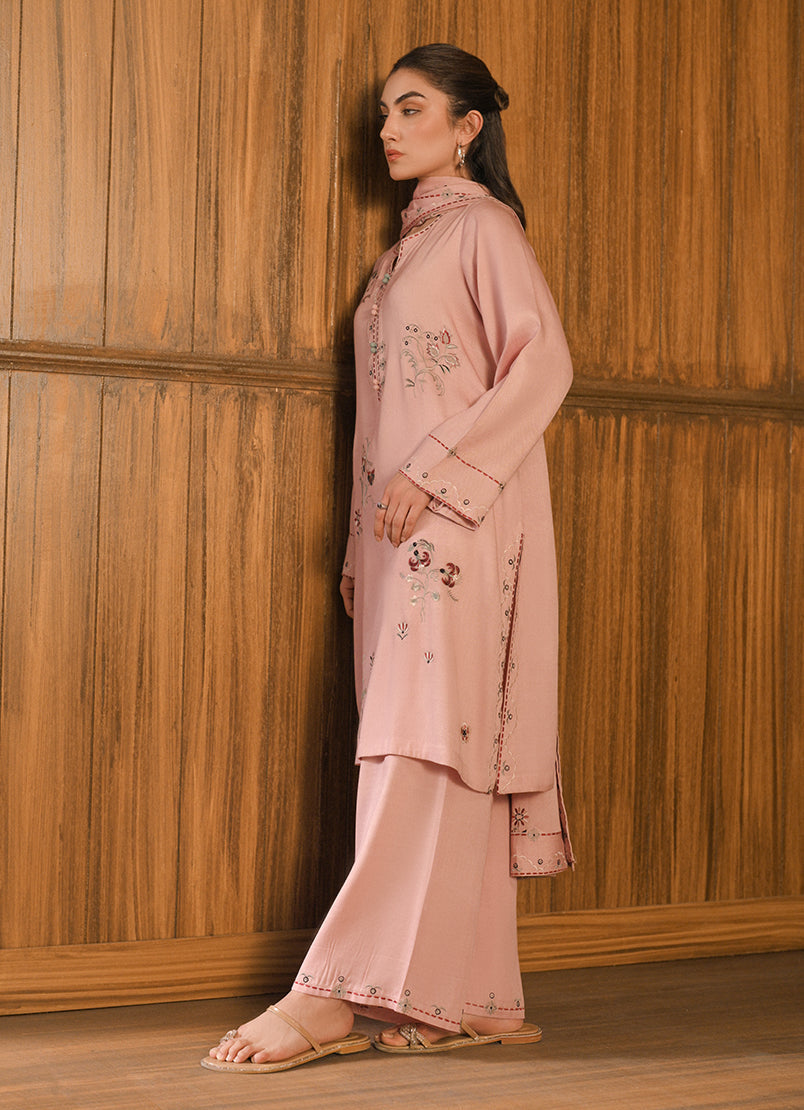 Twill Viscose Pink Stitched Suit - Image