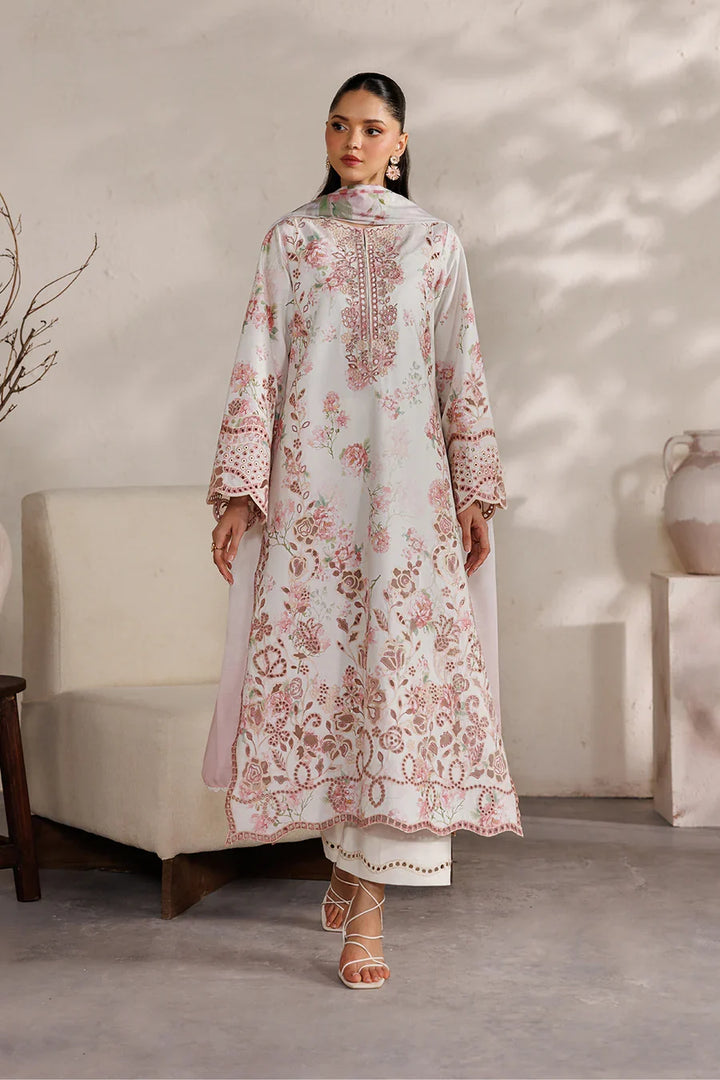 Embroidered Laser Lawn Pearl White Stitched Suit - Iznik