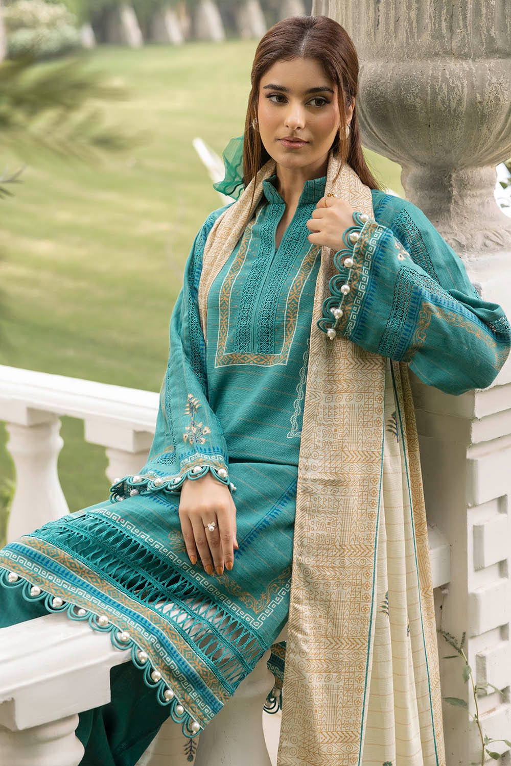 Khaddar Printed Sea Green Stitched Suit - Gul Ahmed