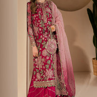 Embroidered Chiffon Hot Pink Suit - Jazmin Wedding Formals Stitched