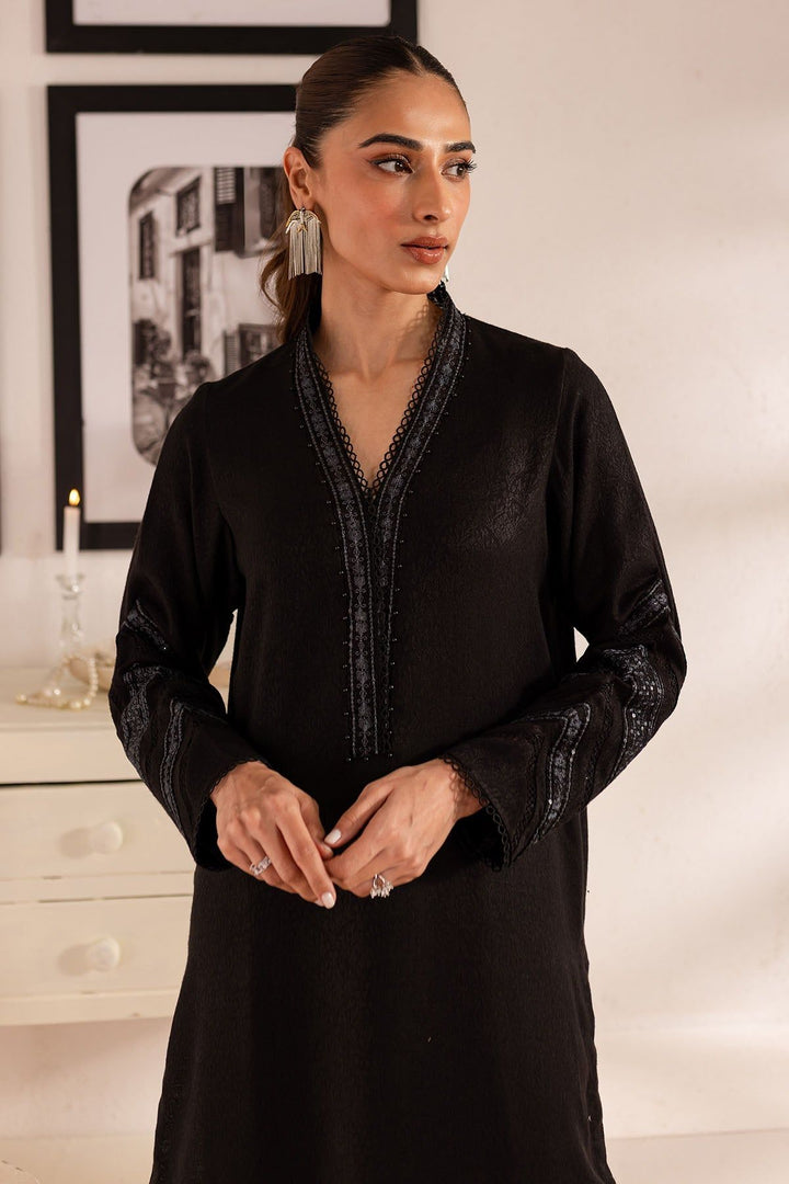 Leather Peach Black Stitched Suit - Nureh