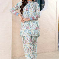 Printed Lawn Aqua Stitched Suit - Khas