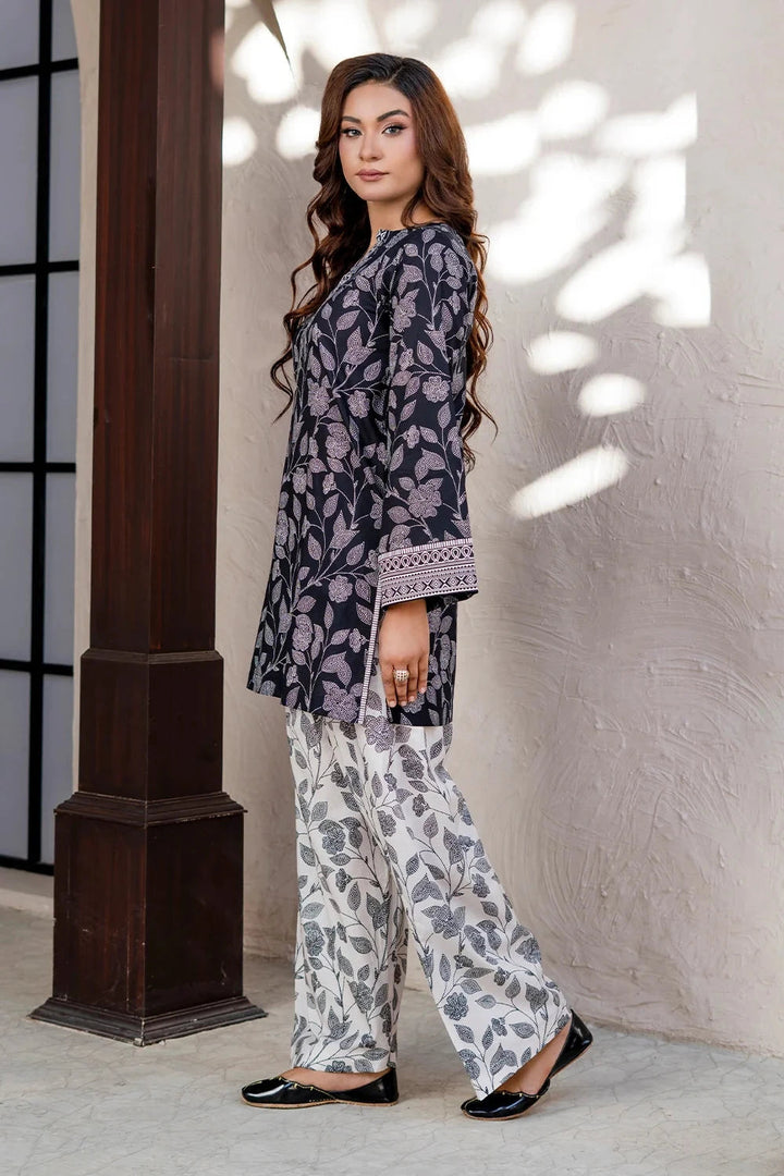 Printed Lawn Black & White Stitched Suit - Khas
