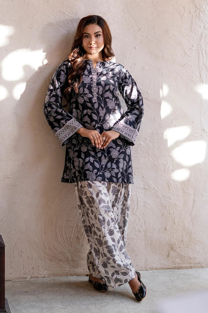 Printed Lawn Black & White Stitched Suit - Khas