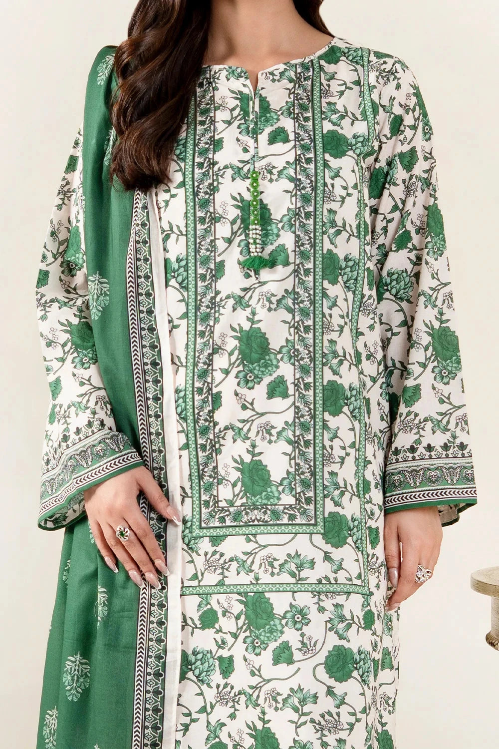 Printed Lawn Beige Stitched Suit - Khas