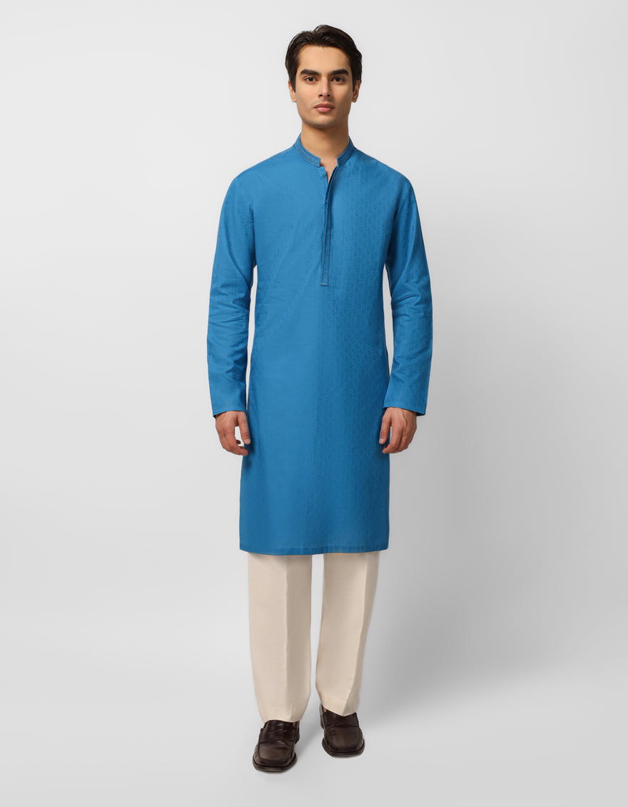 Cotton Blue Kurta - J. Junaid Jamshed