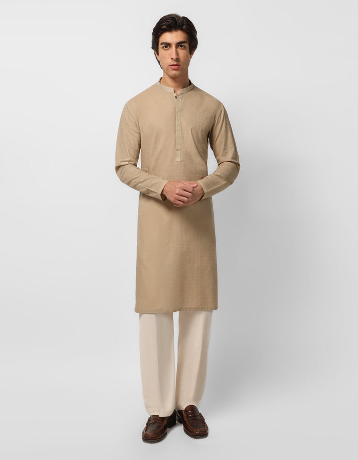 Cotton Beige Kurta - J. Junaid Jamshed