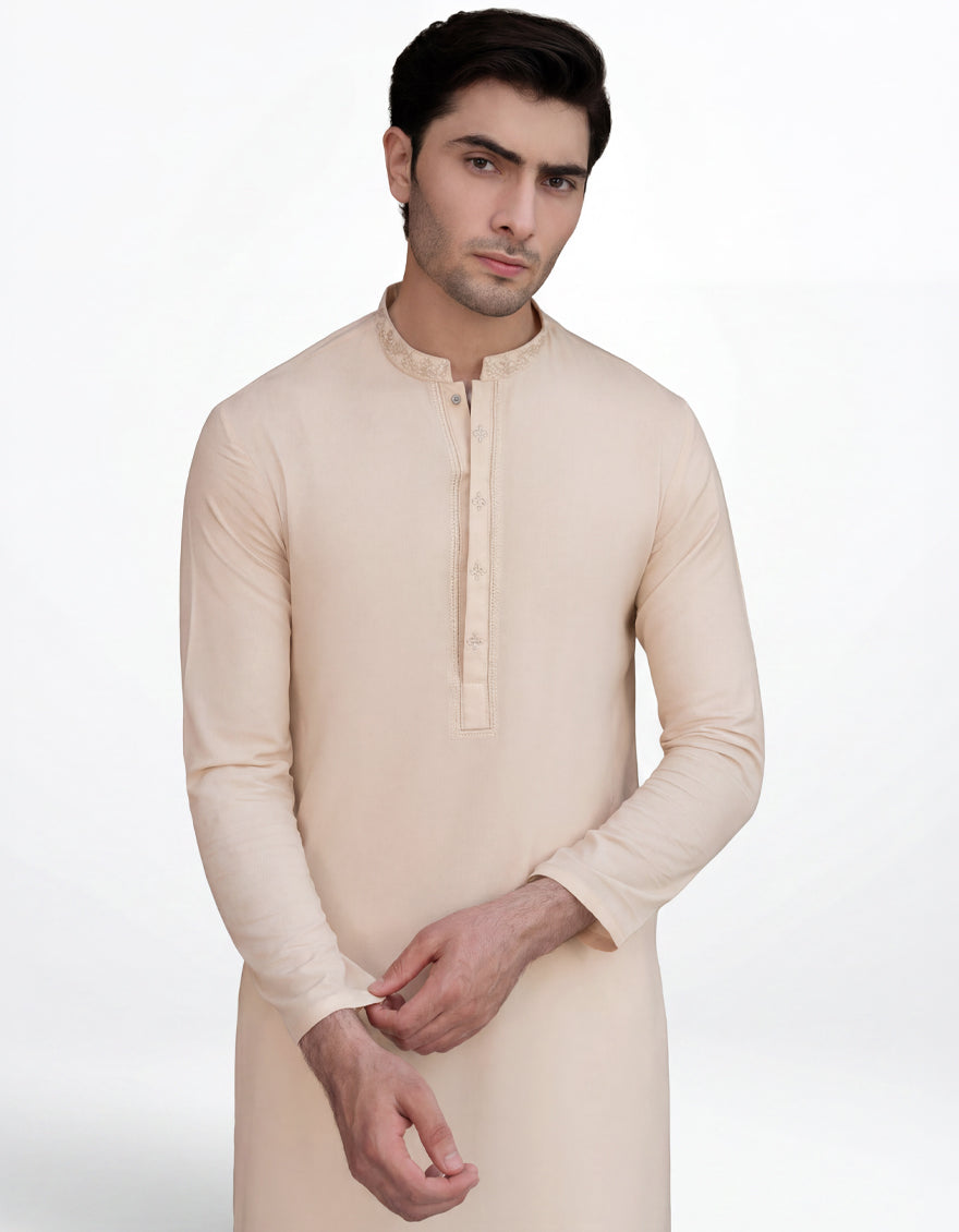 Blended Cream Kurta - J. Junaid Jamshed