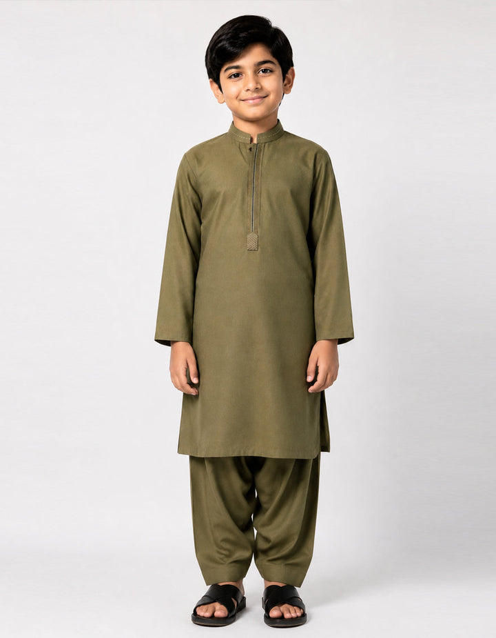 Blended Olive Shalwar Kameez - J. Junaid Jamshed