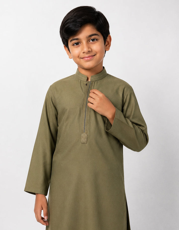 Blended Olive Shalwar Kameez - J. Junaid Jamshed