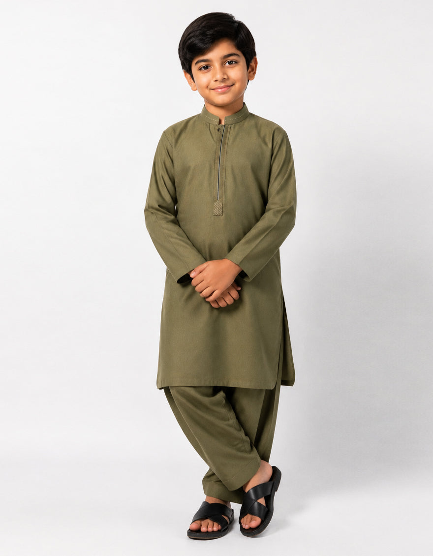 Blended Olive Shalwar Kameez - J. Junaid Jamshed