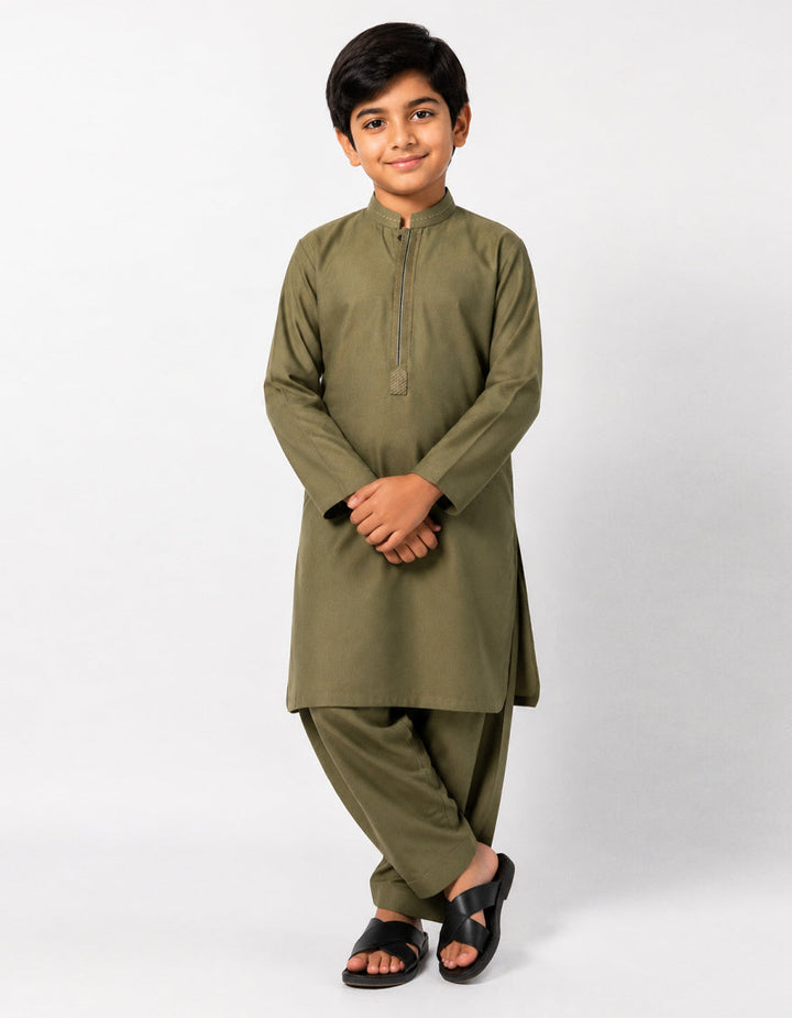 Blended Olive Shalwar Kameez - J. Junaid Jamshed