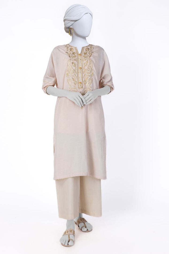 Raw Silk Beige Kurti - J. Junaid Jamshed