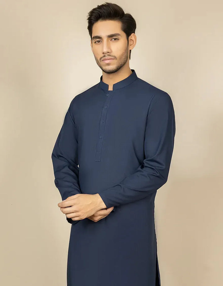 Blended Navy Blue Shalwar Kameez - J. Junaid Jamshed