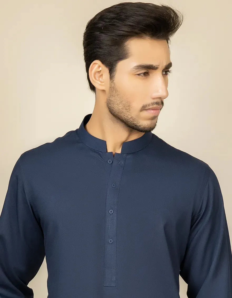 Blended Navy Blue Shalwar Kameez - J. Junaid Jamshed