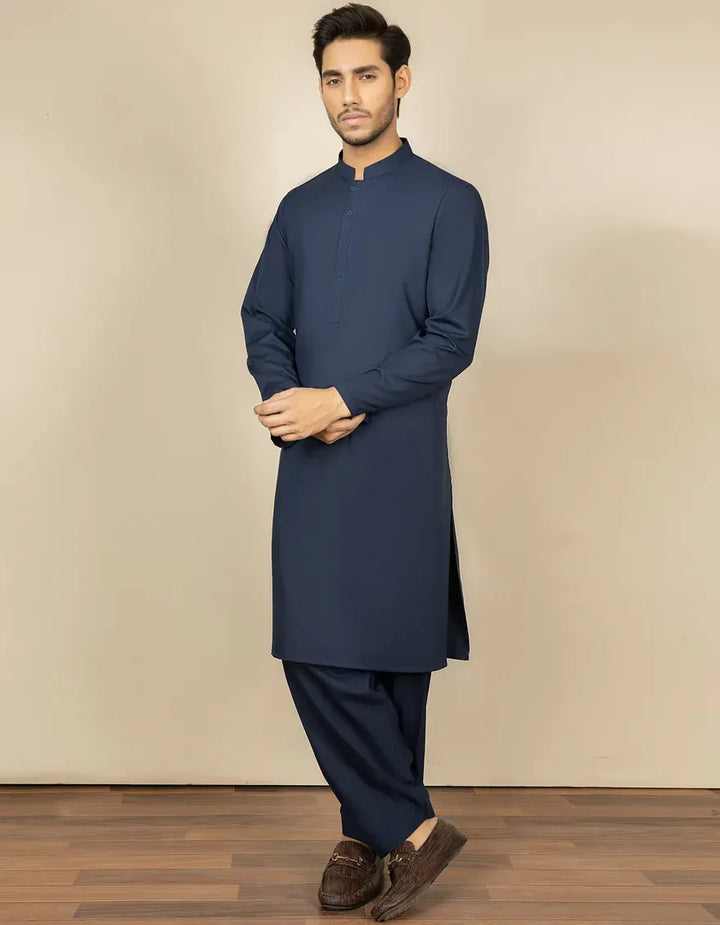 Blended Navy Blue Shalwar Kameez  - J. Junaid Jamshed