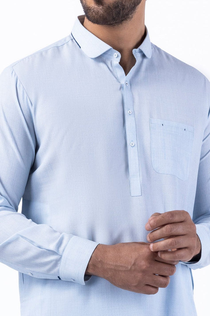 Blended Light Blue Kurta Trouser - Almirah