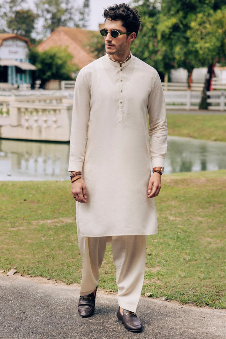 Blended Beige Kurta Trouser - Almirah