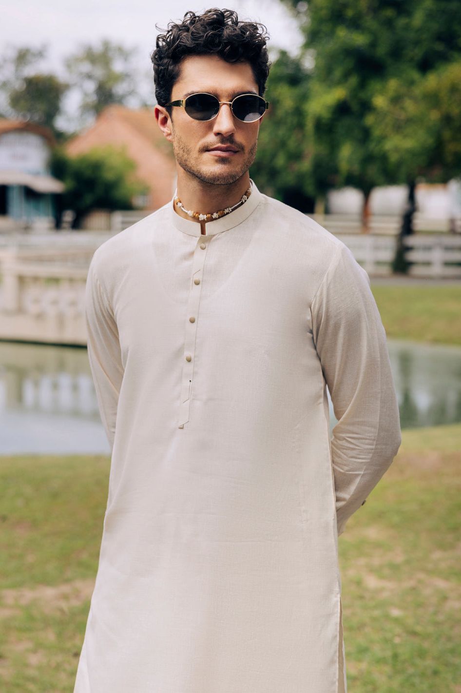 Blended Beige Kurta Trouser - Almirah