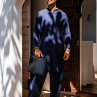 Blended Navy Blue Shalwar Kameez - Almirah