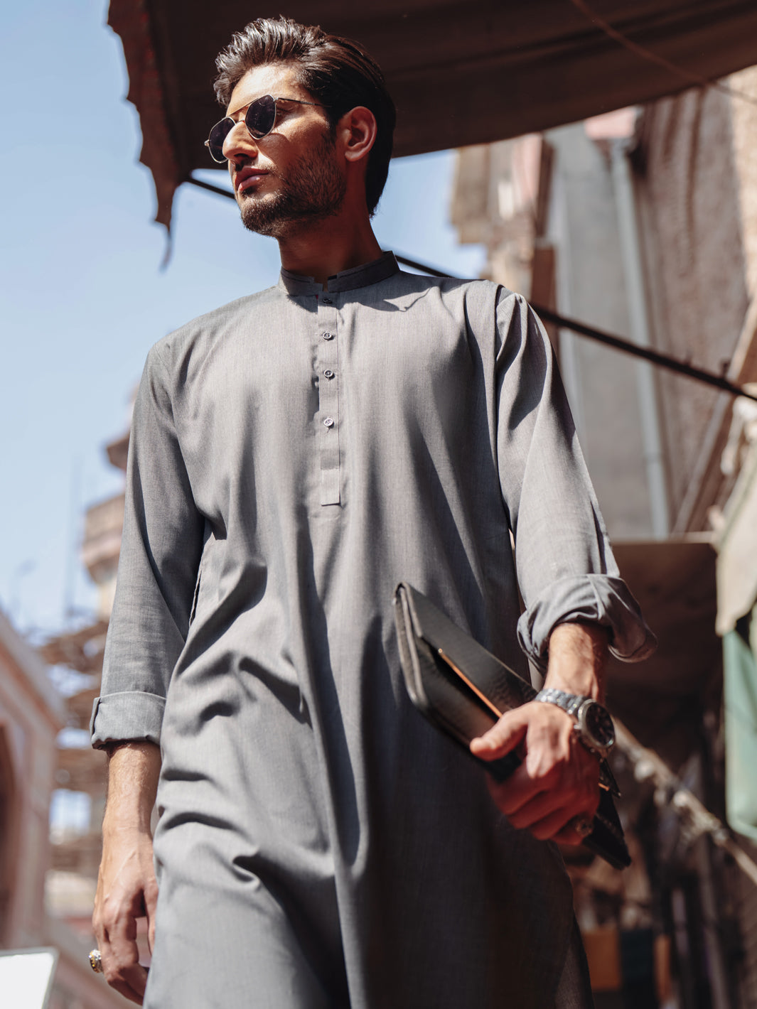Blended Grey Shalwar Kameez- Almirah