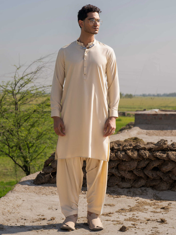 Blended Beige Shalwar Kameez - Almirah
