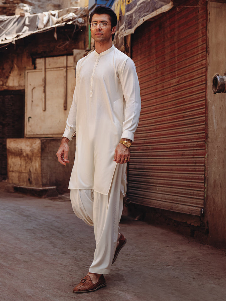 Blended Off White Shalwar Kameez - Almirah