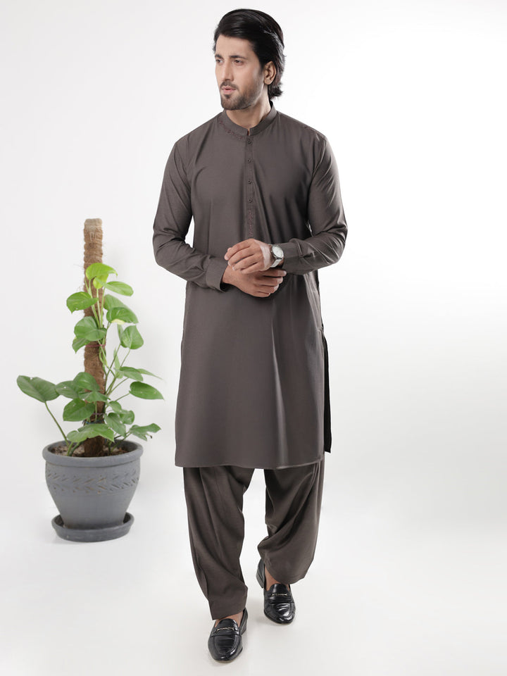 Blended Dark Brown Shalwar Kameez - Almirah
