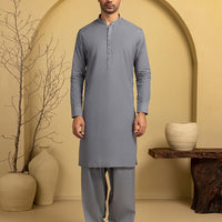 Blended Grey Unstitched Suit - J. Junaid Jamshed