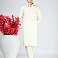 Blended White Unstitched Suit - J. Junaid Jamshed