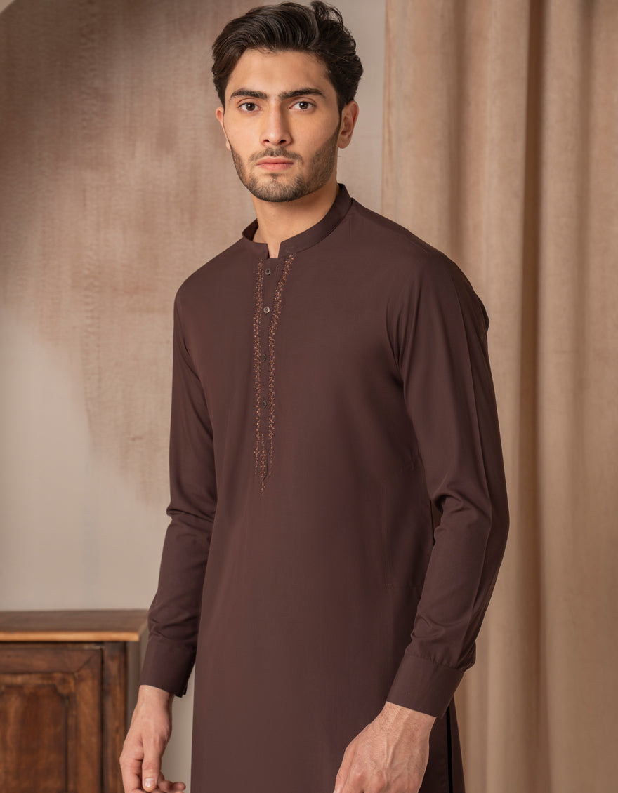 Blended Dark Brown Shalwar Kameez - J. Junaid Jamshed