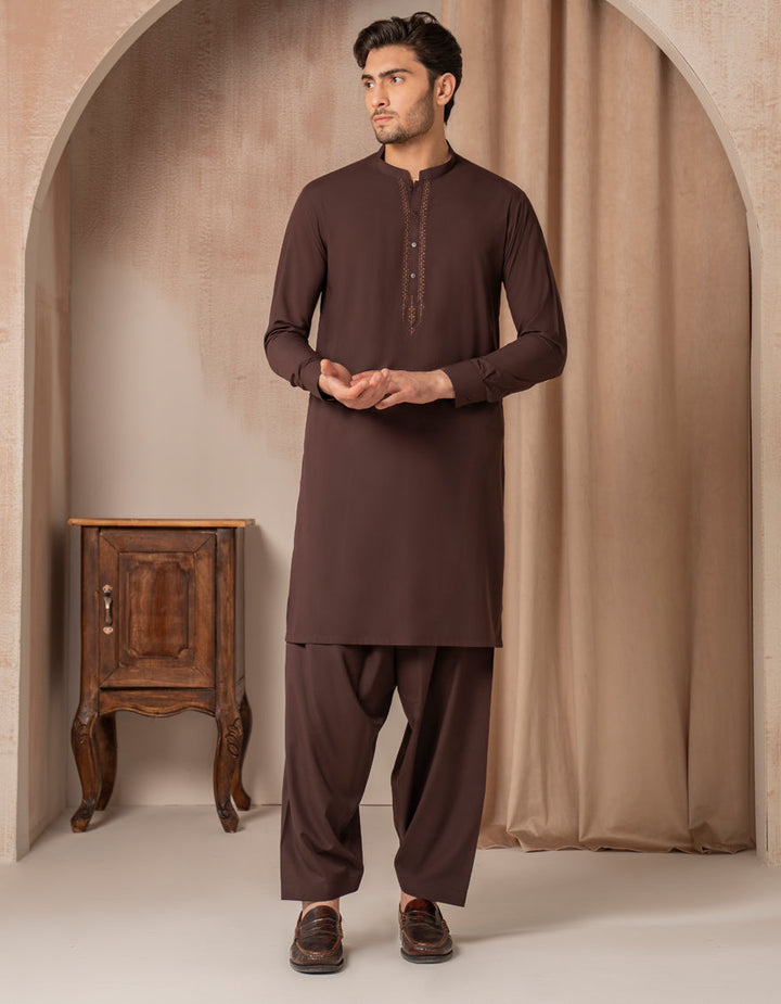 Blended Dark Brown Shalwar Kameez - J. Junaid Jamshed