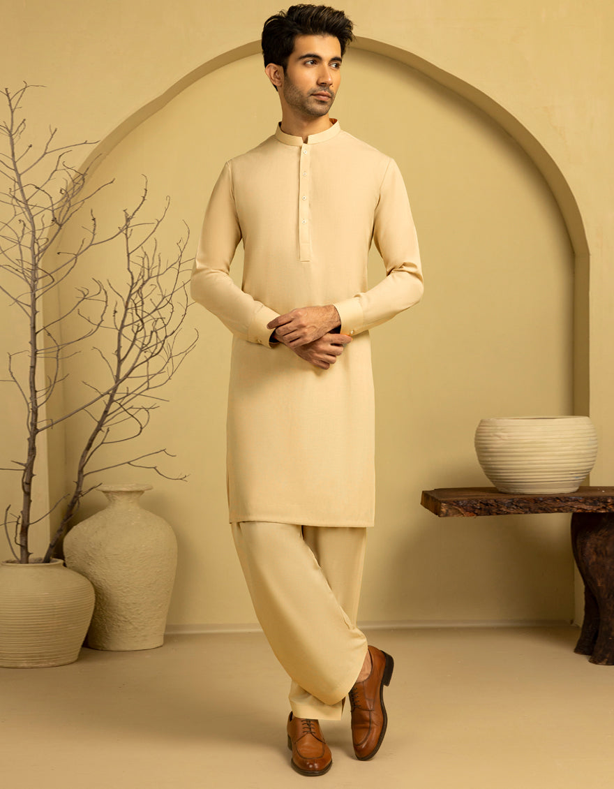 Blended White Unstitched Suit - J. Junaid Jamshed