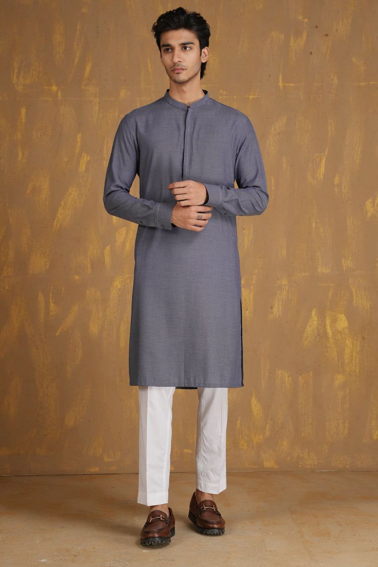 Blended Denim Blue Kurta - J. Junaid Jamshed