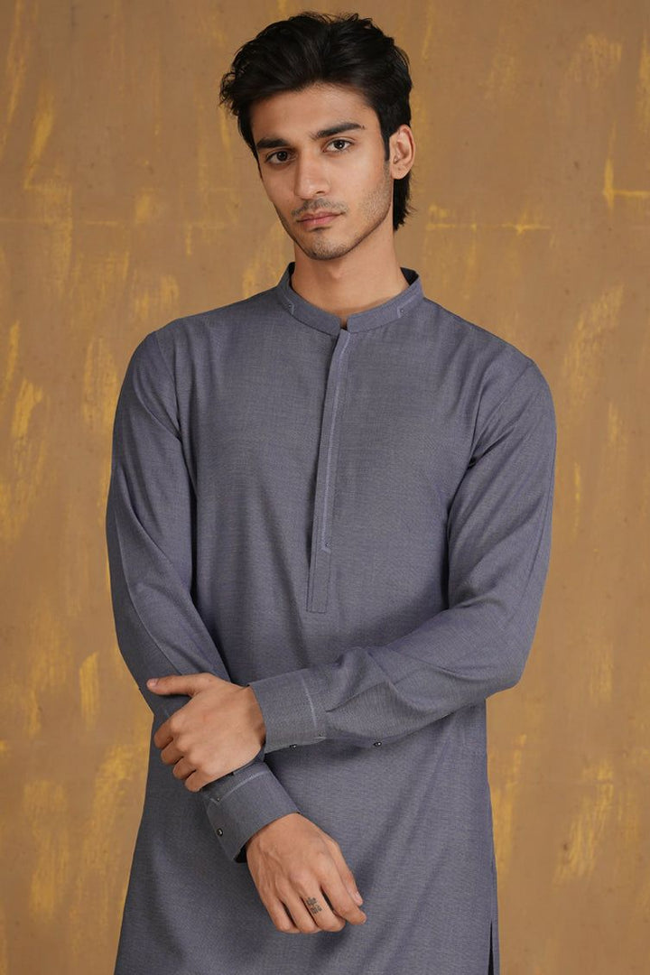 Blended Denim Blue Kurta - J. Junaid Jamshed