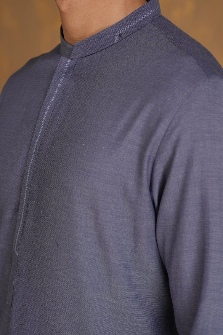Blended Denim Blue Kurta - J. Junaid Jamshed