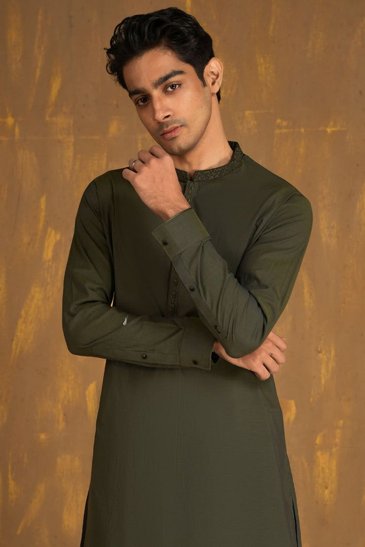 Cotton Green Kurta Trouser - J. Junaid Jamshed