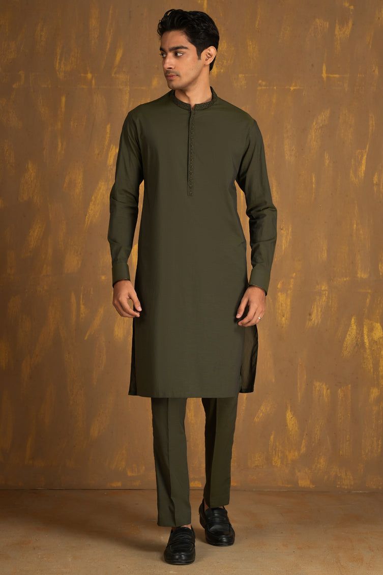 Cotton Green Kurta Trouser - J. Junaid Jamshed