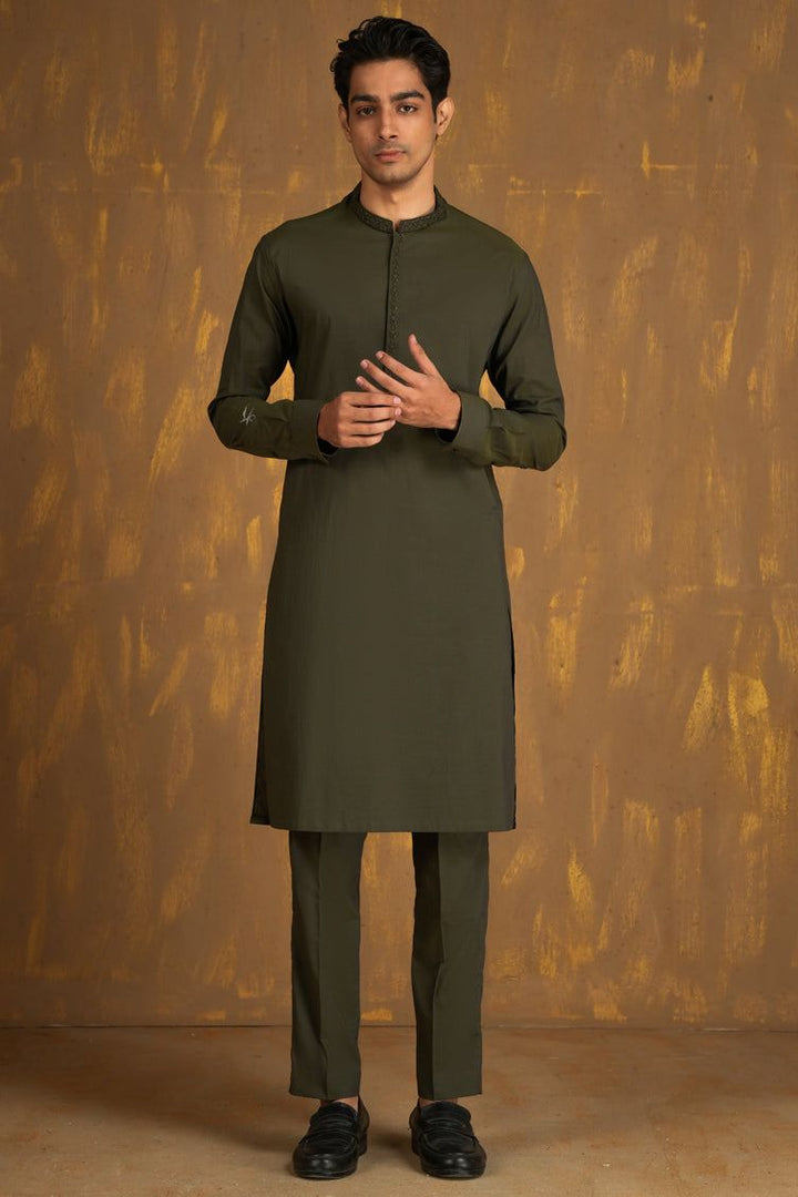 Cotton Green Kurta Trouser - J. Junaid Jamshed