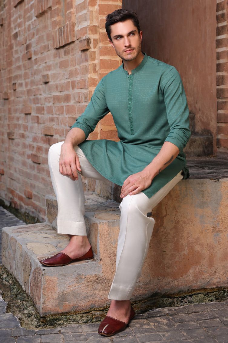 Blended Green Kurta - J. Junaid Jamshed