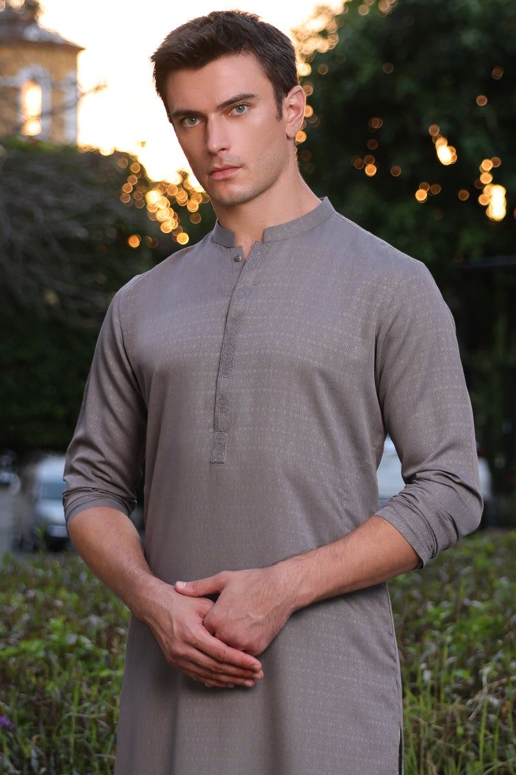 Blended Grey Kurta - J. Junaid Jamshed