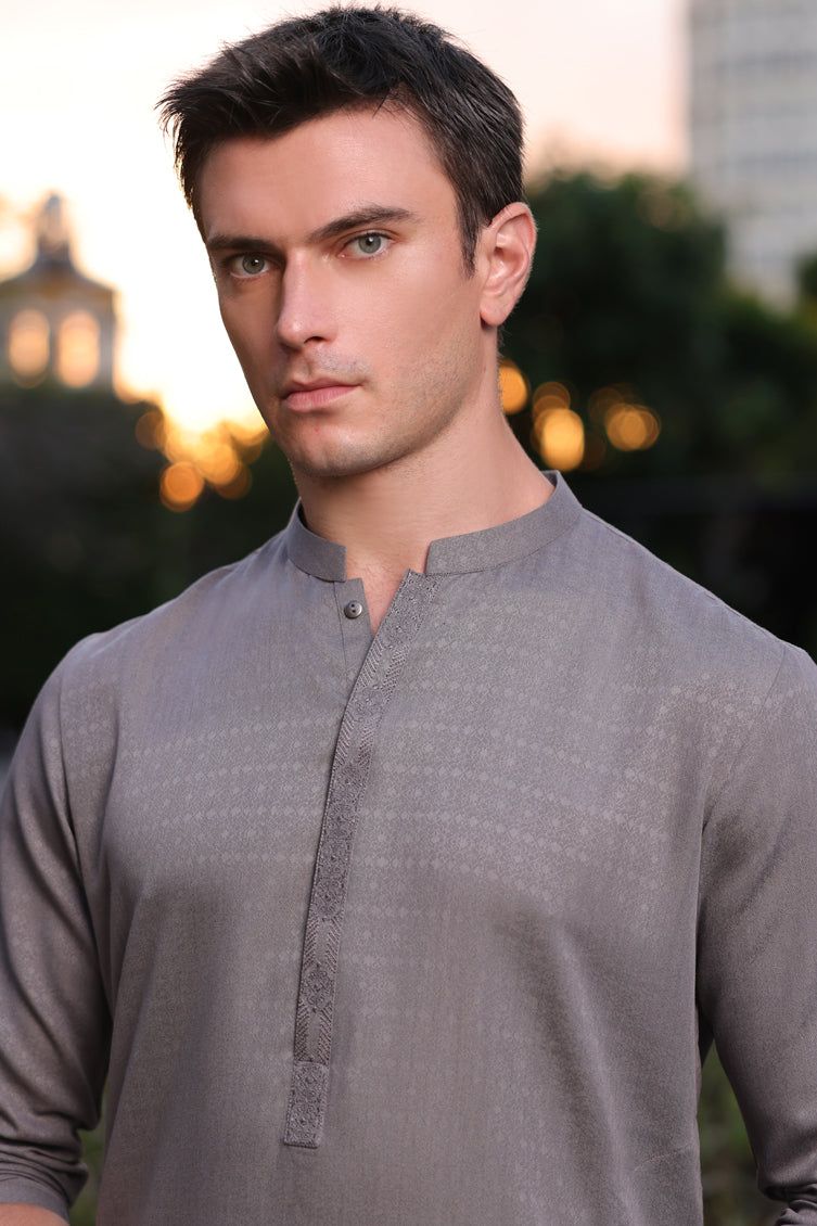 Blended Grey Kurta - J. Junaid Jamshed