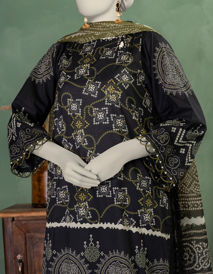 Lawn Black Unstitched Suit - J. Junaid Jamshed