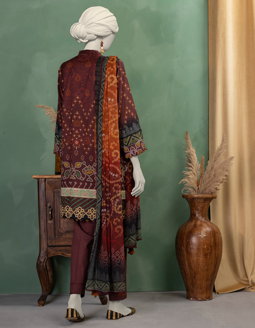 Lawn Maroon Unstitched Suit - J. Junaid Jamshed