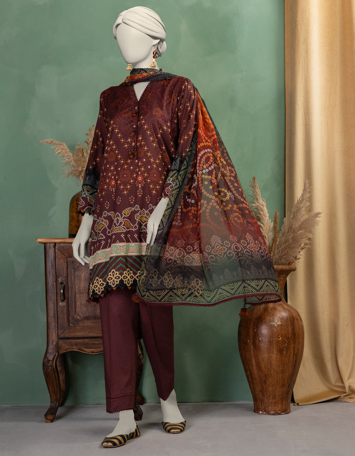 Lawn Maroon Unstitched Suit - J. Junaid Jamshed
