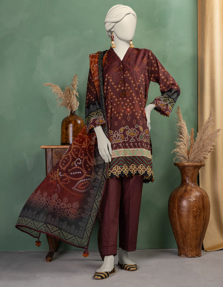 Lawn Maroon Unstitched Suit - J. Junaid Jamshed