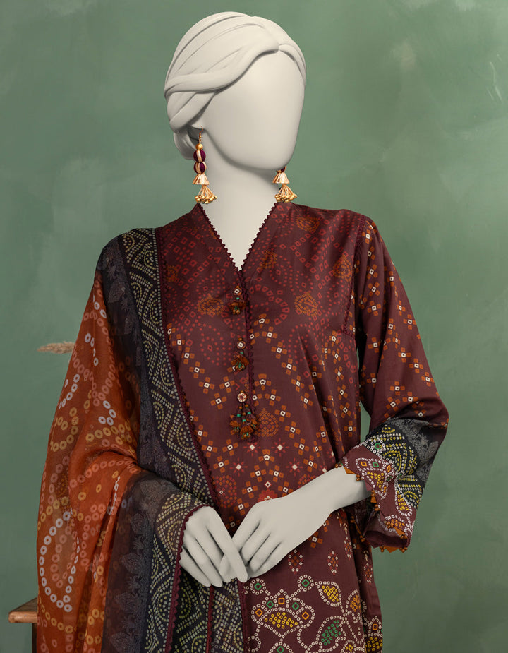 Lawn Maroon Unstitched Suit - J. Junaid Jamshed