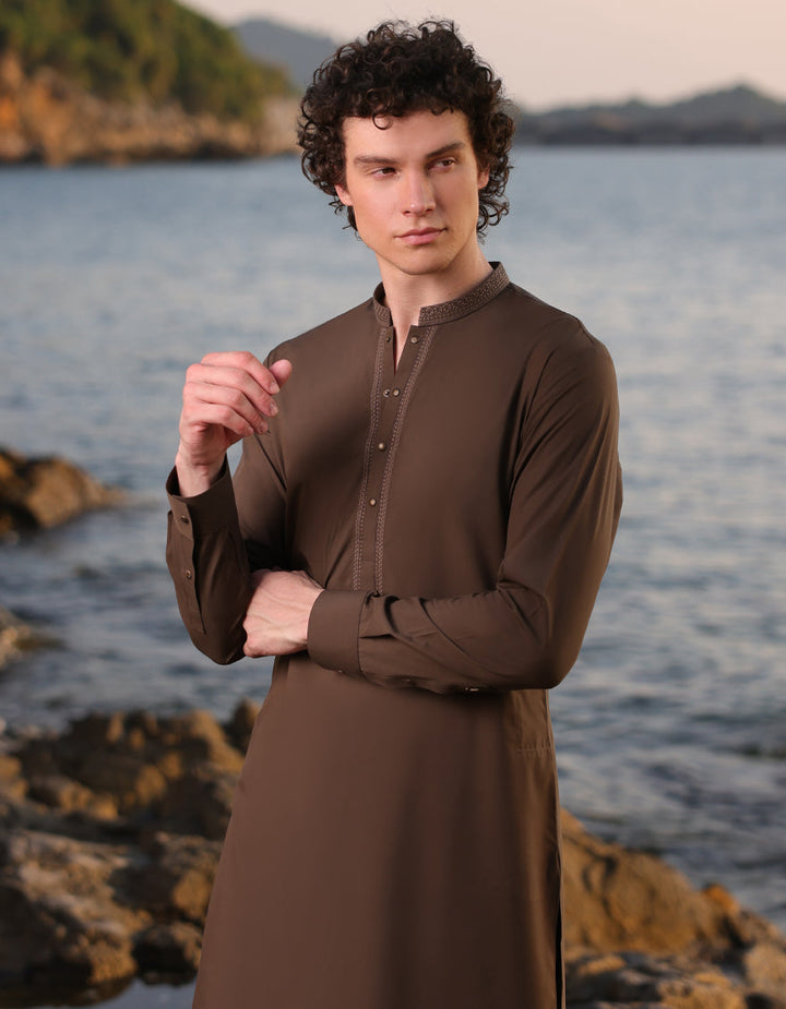 Blended Brown Kurta Trouser - J. Junaid Jamshed